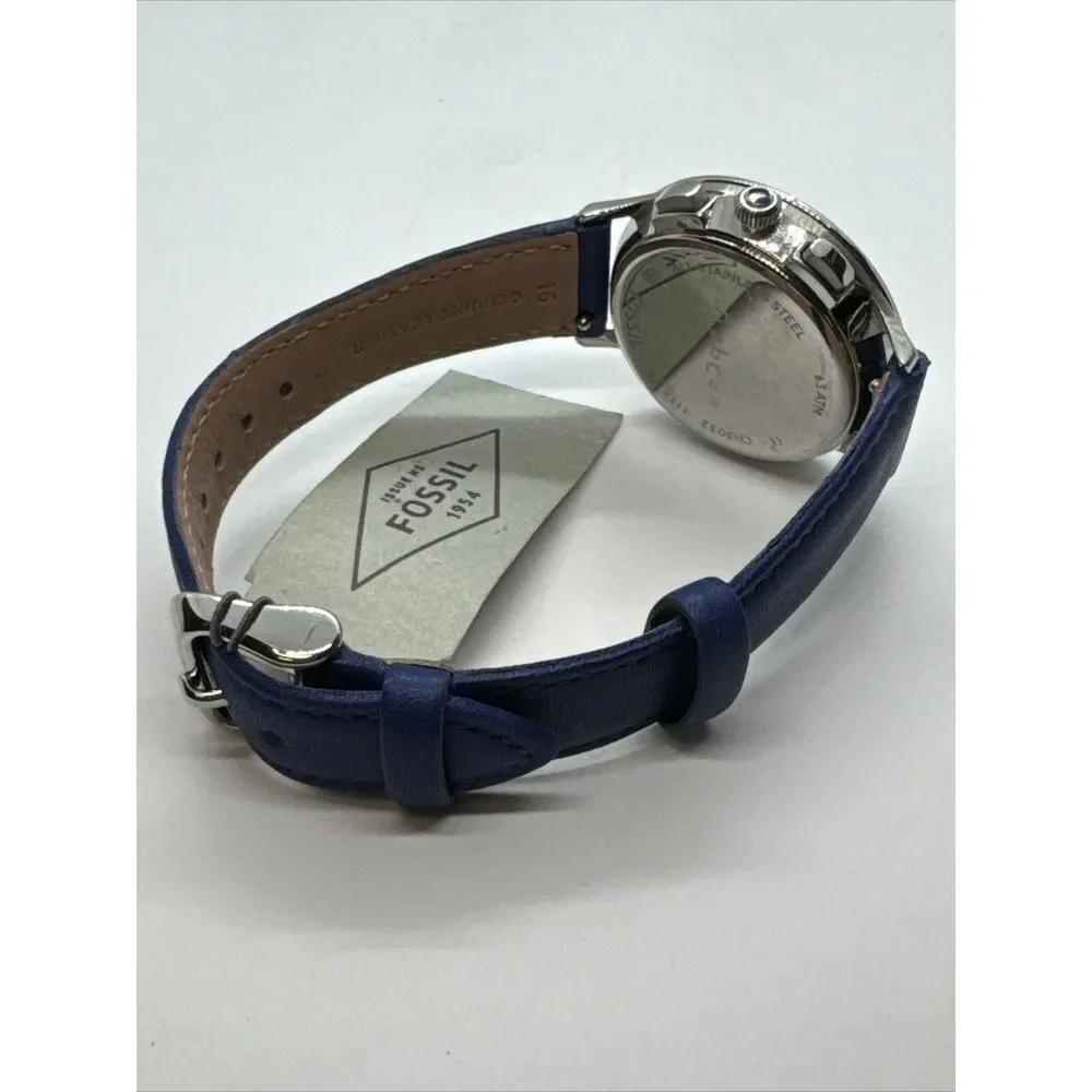 Fossil Abilene CH3032 Women's Blue Leather Strap Analog Dial Quartz Watch JNA332